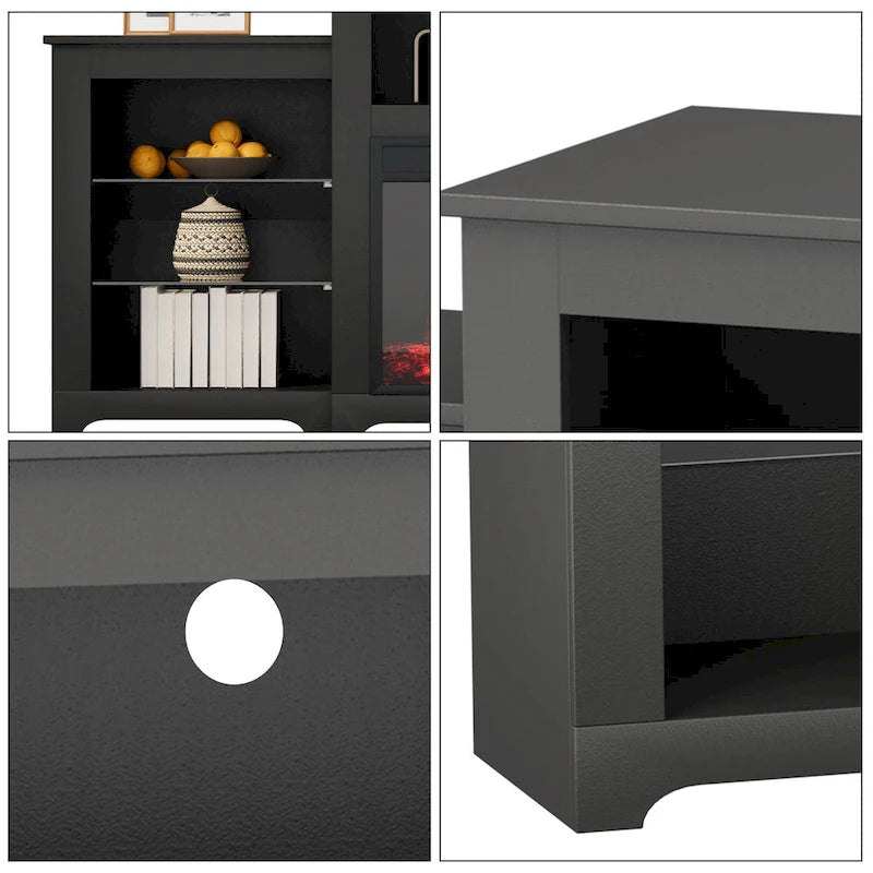 32 H TV Stand with Fireplace for TVs up to 80 - Remote Control, Energy-Efficient Heater, 16-Color Light Strip
