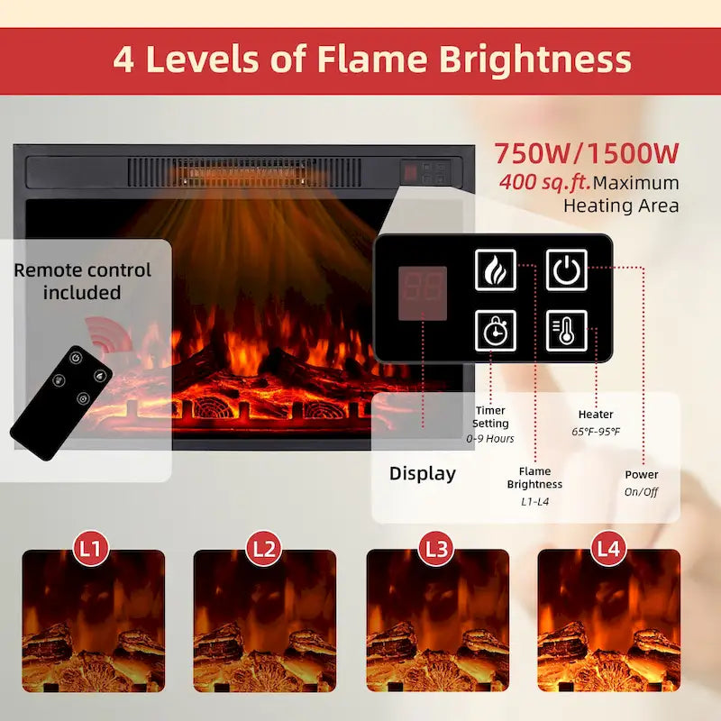 32 H TV Stand with Fireplace for TVs up to 80 - Remote Control, Energy-Efficient Heater, 16-Color Light Strip