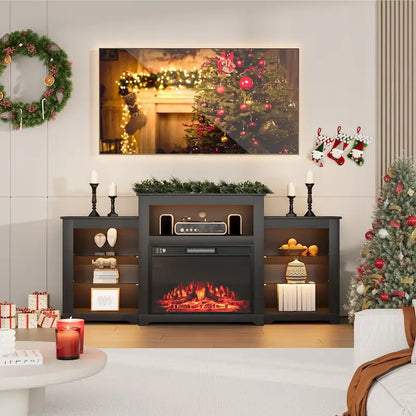 32 H TV Stand with Fireplace for TVs up to 80 - Remote Control, Energy-Efficient Heater, 16-Color Light Strip