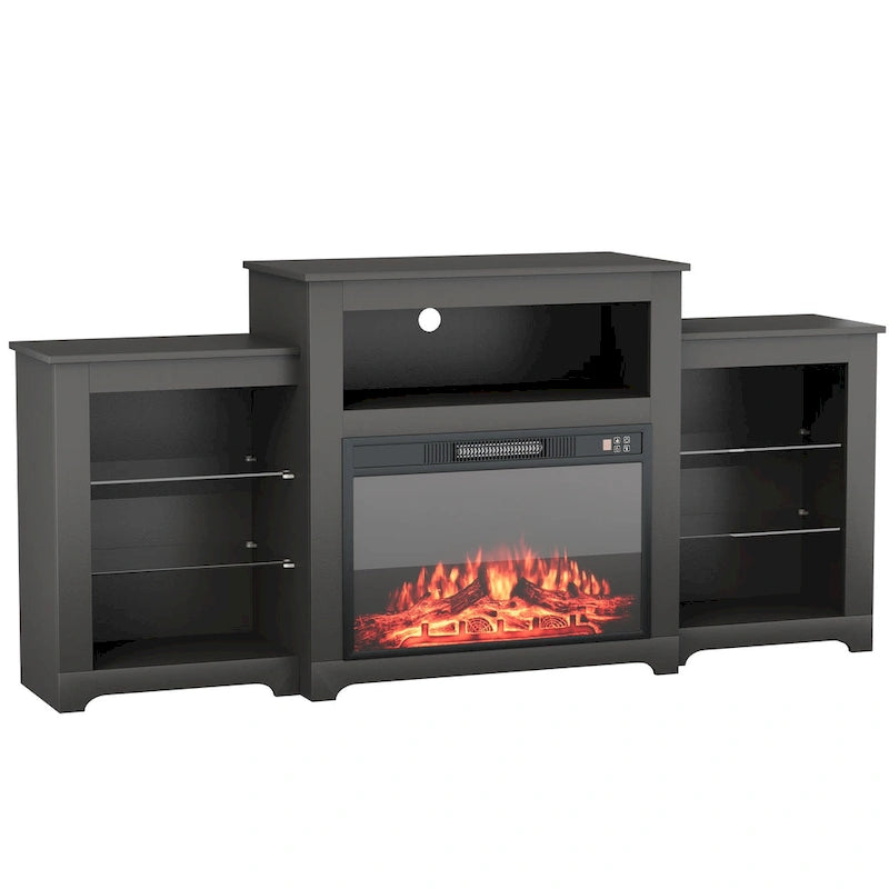 32 H TV Stand with Fireplace for TVs up to 80 - Remote Control, Energy-Efficient Heater, 16-Color Light Strip