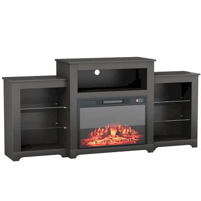32 H TV Stand with Fireplace for TVs up to 80 - Remote Control, Energy-Efficient Heater, 16-Color Light Strip