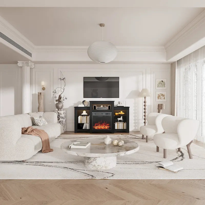 32 H TV Stand with Fireplace for TVs up to 80 - Remote Control, Energy-Efficient Heater, 16-Color Light Strip
