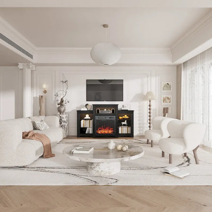 32 H TV Stand with Fireplace for TVs up to 80 - Remote Control, Energy-Efficient Heater, 16-Color Light Strip