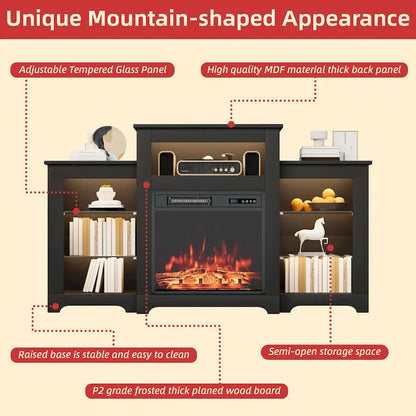 32 H TV Stand with Fireplace for TVs up to 80 - Remote Control, Energy-Efficient Heater, 16-Color Light Strip
