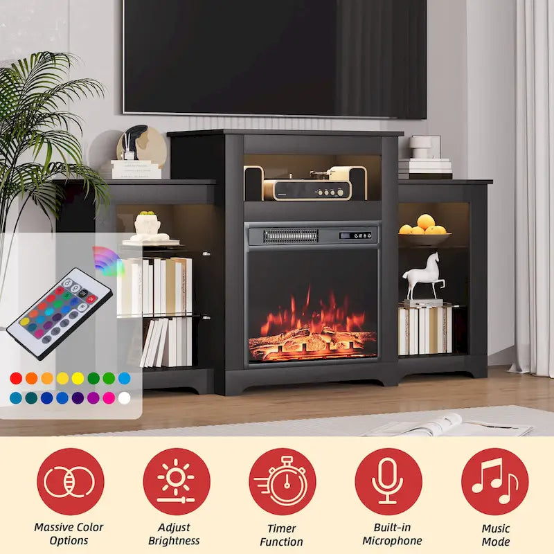 32 H TV Stand with Fireplace for TVs up to 80 - Remote Control, Energy-Efficient Heater, 16-Color Light Strip