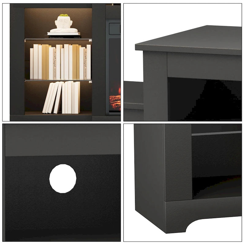 32 H TV Stand with Fireplace for TVs up to 80 - Remote Control, Energy-Efficient Heater, 16-Color Light Strip