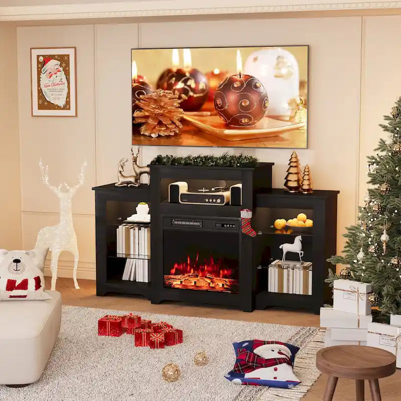 32 H TV Stand with Fireplace for TVs up to 80 - Remote Control, Energy-Efficient Heater, 16-Color Light Strip