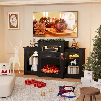 32 H TV Stand with Fireplace for TVs up to 80 - Remote Control, Energy-Efficient Heater, 16-Color Light Strip