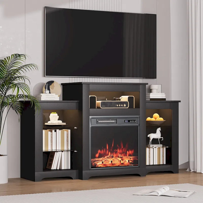 32 H TV Stand with Fireplace for TVs up to 80 - Remote Control, Energy-Efficient Heater, 16-Color Light Strip