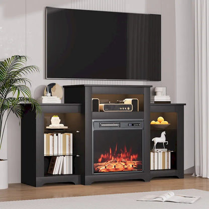 32 H TV Stand with Fireplace for TVs up to 80 - Remote Control, Energy-Efficient Heater, 16-Color Light Strip
