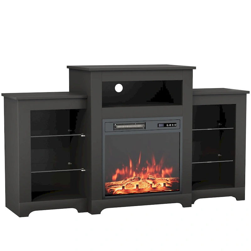 32 H TV Stand with Fireplace for TVs up to 80 - Remote Control, Energy-Efficient Heater, 16-Color Light Strip