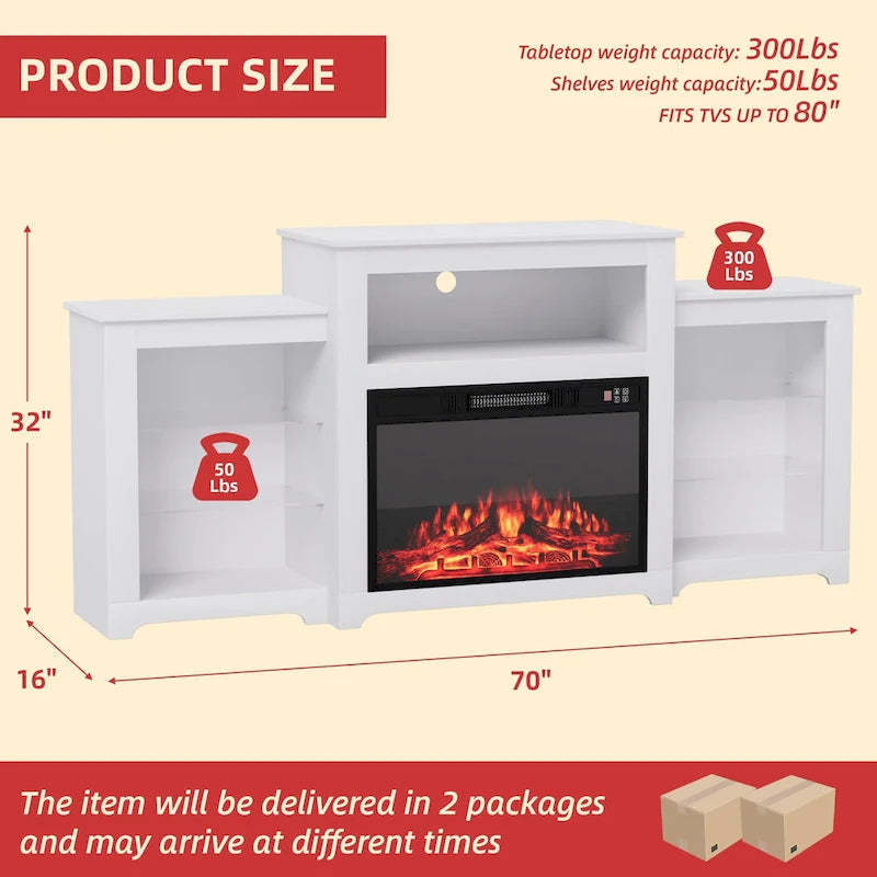 32 H TV Stand with Fireplace for TVs up to 80 - Remote Control, Energy-Efficient Heater, 16-Color Light Strip