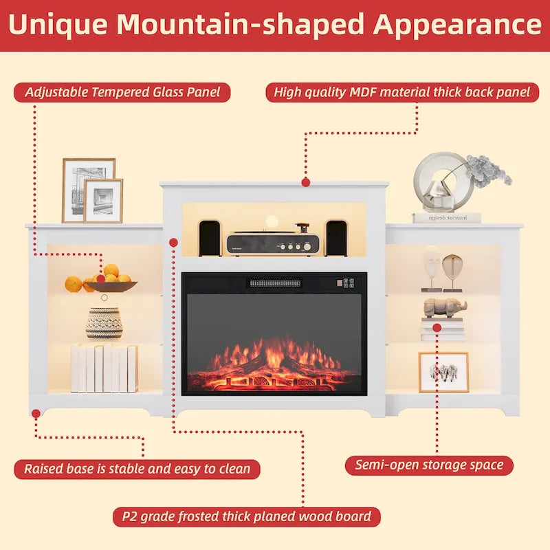 32 H TV Stand with Fireplace for TVs up to 80 - Remote Control, Energy-Efficient Heater, 16-Color Light Strip