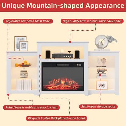 32 H TV Stand with Fireplace for TVs up to 80 - Remote Control, Energy-Efficient Heater, 16-Color Light Strip