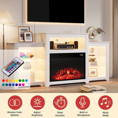 32 H TV Stand with Fireplace for TVs up to 80 - Remote Control, Energy-Efficient Heater, 16-Color Light Strip