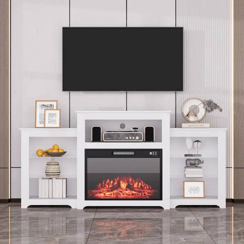 32 H TV Stand with Fireplace for TVs up to 80 - Remote Control, Energy-Efficient Heater, 16-Color Light Strip