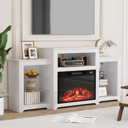 32 H TV Stand with Fireplace for TVs up to 80 - Remote Control, Energy-Efficient Heater, 16-Color Light Strip