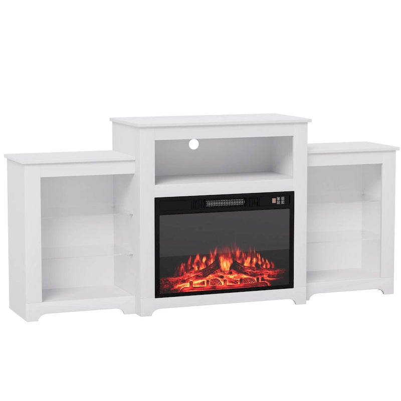 32 H TV Stand with Fireplace for TVs up to 80 - Remote Control, Energy-Efficient Heater, 16-Color Light Strip