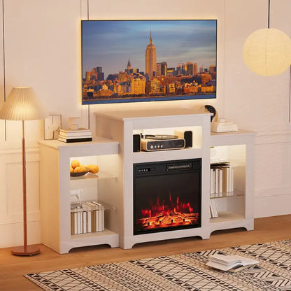 32 H TV Stand with Fireplace for TVs up to 80 - Remote Control, Energy-Efficient Heater, 16-Color Light Strip