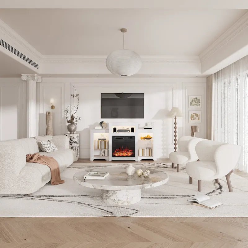 32 H TV Stand with Fireplace for TVs up to 80 - Remote Control, Energy-Efficient Heater, 16-Color Light Strip