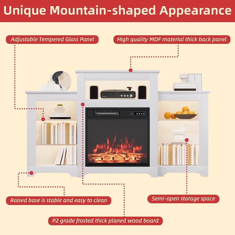 32 H TV Stand with Fireplace for TVs up to 80 - Remote Control, Energy-Efficient Heater, 16-Color Light Strip