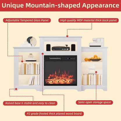 32 H TV Stand with Fireplace for TVs up to 80 - Remote Control, Energy-Efficient Heater, 16-Color Light Strip