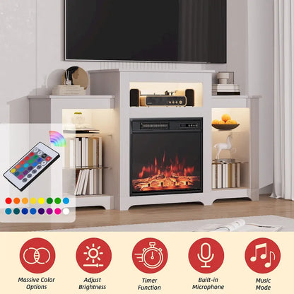 32 H TV Stand with Fireplace for TVs up to 80 - Remote Control, Energy-Efficient Heater, 16-Color Light Strip