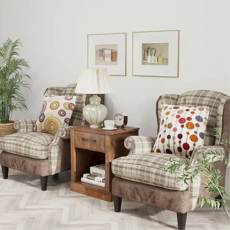 Gymax Nightstand with Drawer and Shelf Rustic Wooden Bedside Table