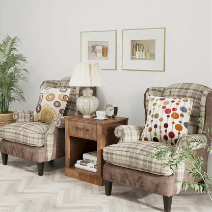 Gymax Nightstand with Drawer and Shelf Rustic Wooden Bedside Table