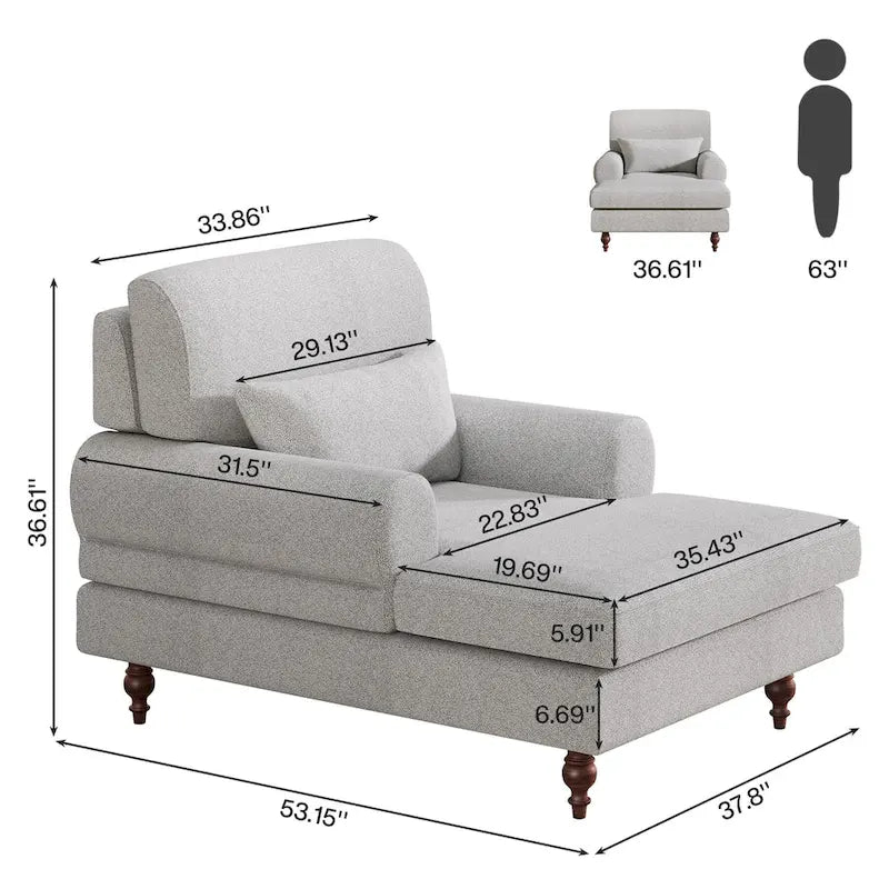 Chaise Lounge Chair with Adjustable Backrest, Indoor Modern Oversized Comfy Chair