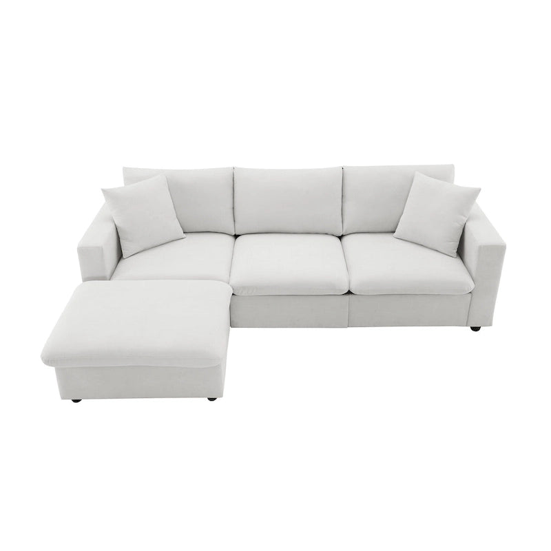 L-shaped Sectional Cloud Couch Set w/Throw Pillows, Ottoman, Wide Seat