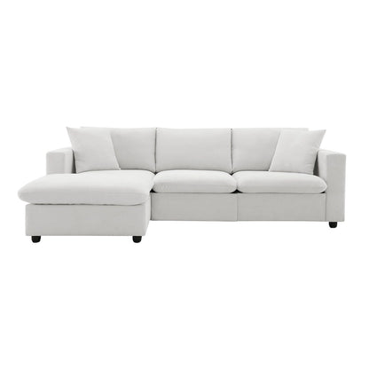 L-shaped Sectional Cloud Couch Set w/Throw Pillows, Ottoman, Wide Seat