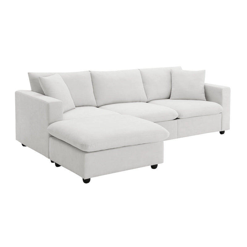 L-shaped Sectional Cloud Couch Set w/Throw Pillows, Ottoman, Wide Seat