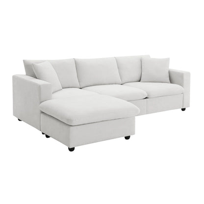 L-shaped Sectional Cloud Couch Set w/Throw Pillows, Ottoman, Wide Seat