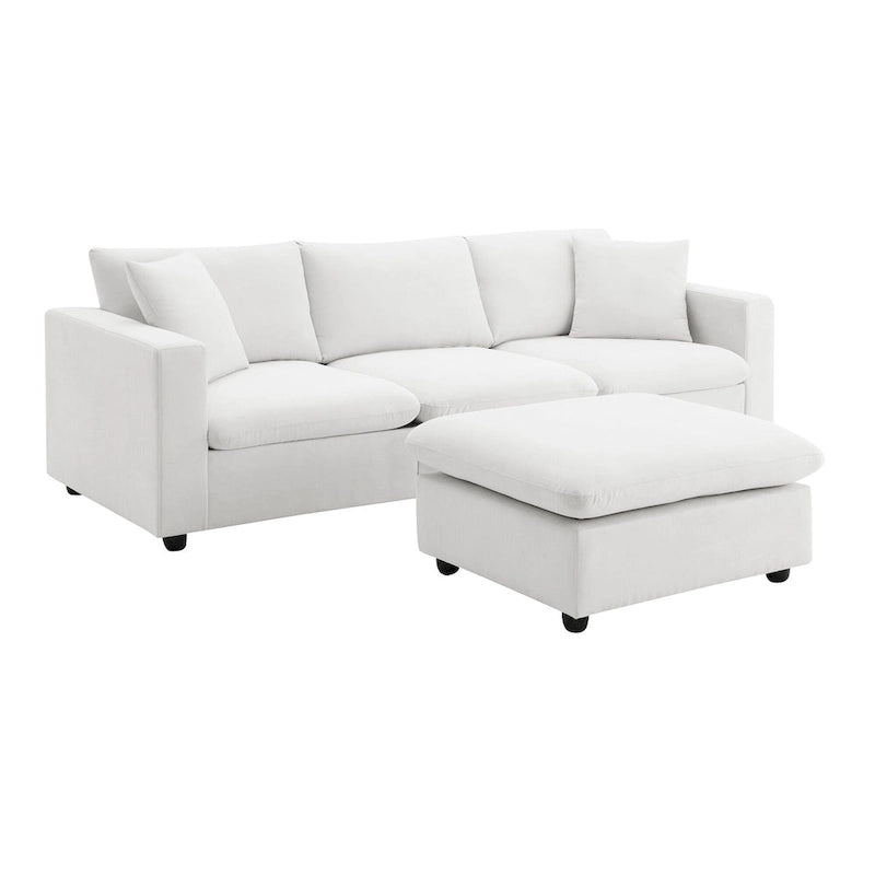 L-shaped Sectional Cloud Couch Set w/Throw Pillows, Ottoman, Wide Seat