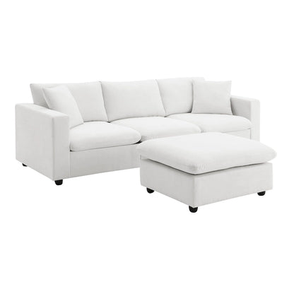 L-shaped Sectional Cloud Couch Set w/Throw Pillows, Ottoman, Wide Seat