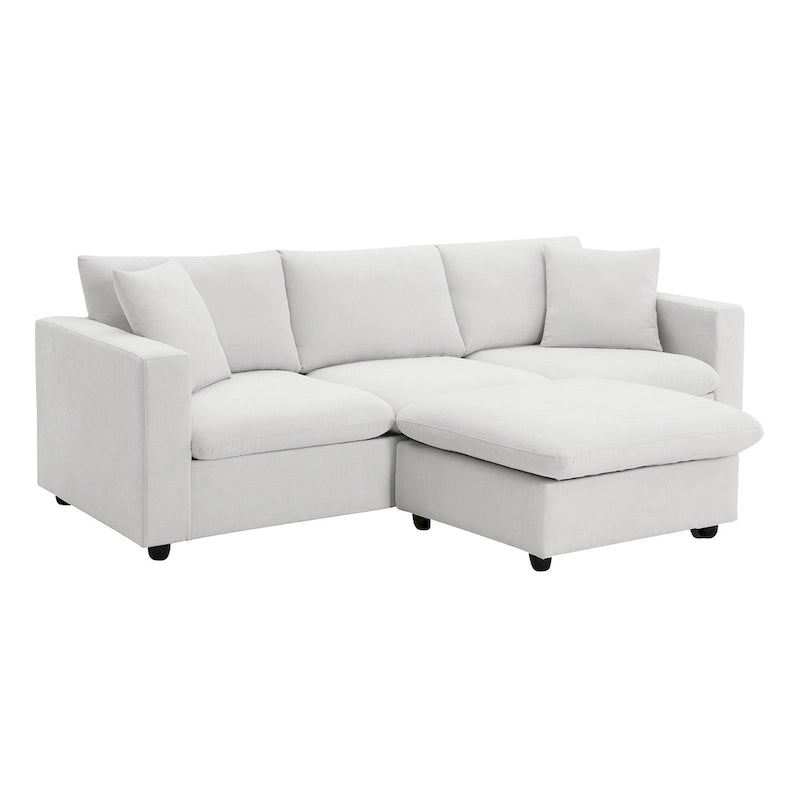 L-shaped Sectional Cloud Couch Set w/Throw Pillows, Ottoman, Wide Seat