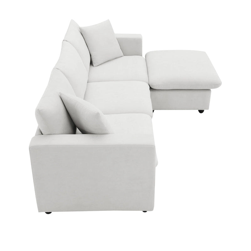 L-shaped Sectional Cloud Couch Set w/Throw Pillows, Ottoman, Wide Seat
