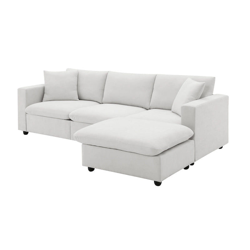 L-shaped Sectional Cloud Couch Set w/Throw Pillows, Ottoman, Wide Seat