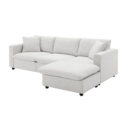 L-shaped Sectional Cloud Couch Set w/Throw Pillows, Ottoman, Wide Seat
