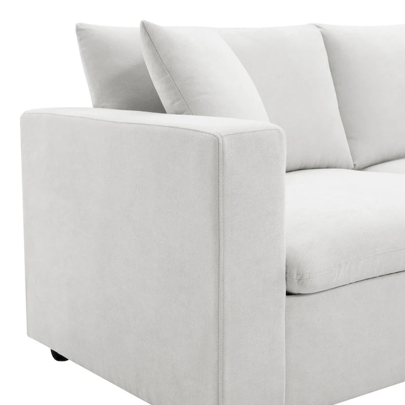 L-shaped Sectional Cloud Couch Set w/Throw Pillows, Ottoman, Wide Seat