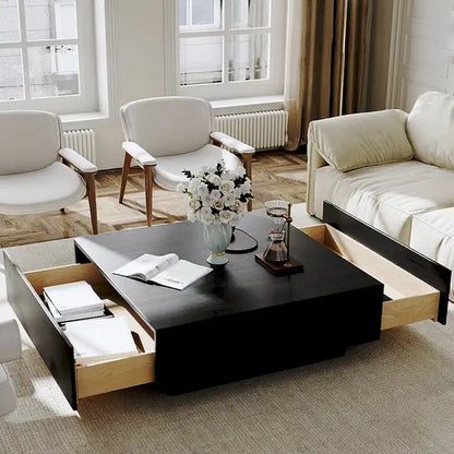 Mid Century Modern Coffee Table, Minimalist Wood Veneer Coffee Table with Storage for Living Room, Fully-assembled