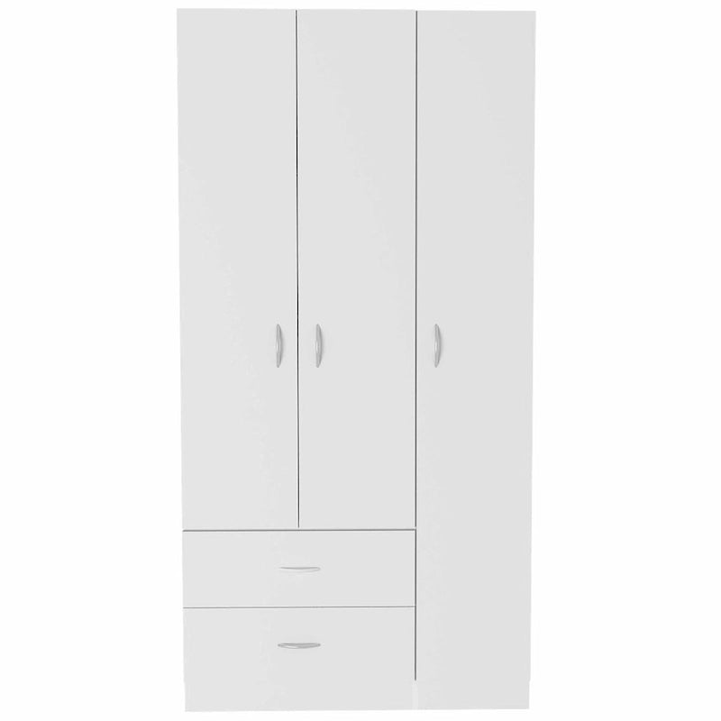 35.4 Modern Three-door Armoire with Drawers, Shelves and Hanging Rod for Bedroom