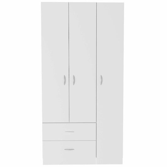 35.4 Modern Three-door Armoire with Drawers, Shelves and Hanging Rod for Bedroom
