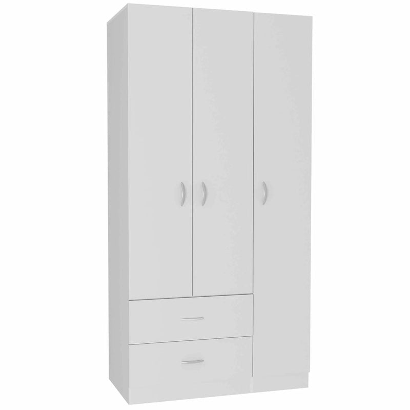 35.4 Modern Three-door Armoire with Drawers, Shelves and Hanging Rod for Bedroom