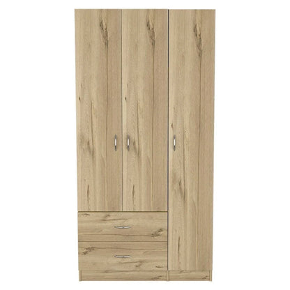 35.4 Modern Three-door Armoire with Drawers, Shelves and Hanging Rod for Bedroom