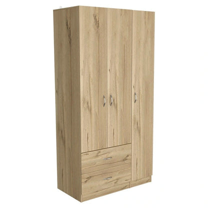 35.4 Modern Three-door Armoire with Drawers, Shelves and Hanging Rod for Bedroom
