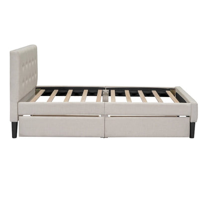 Twin Size Tufted Linen Upholstered Platform Bed with 2 Drawers
