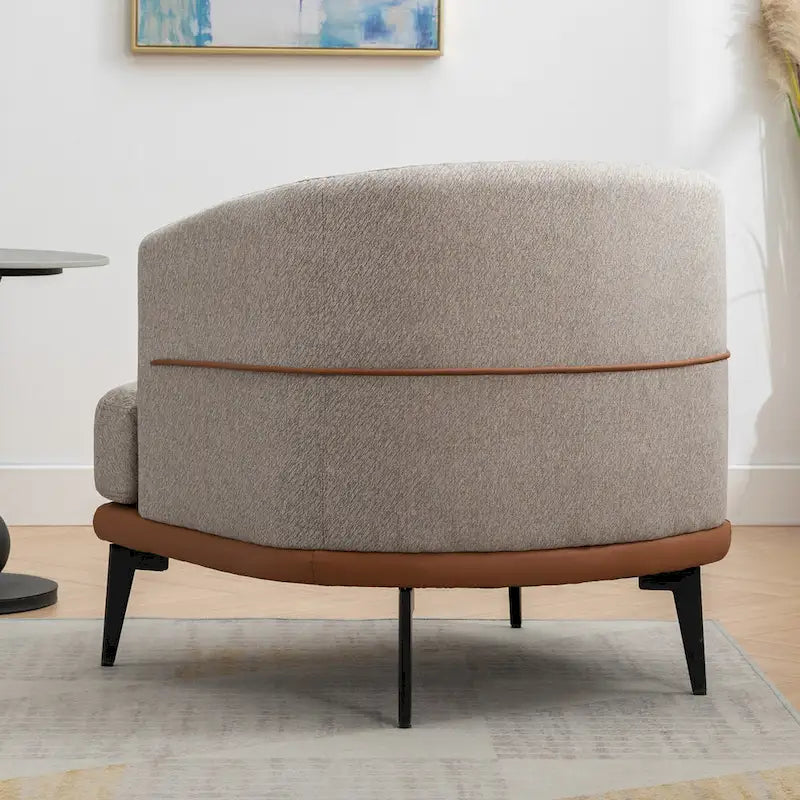 Modern Two-Tone Barrel Fabric Chair, Upholstered Round Armchair For Living Room Bedroom Reading Room, Burnt Orange