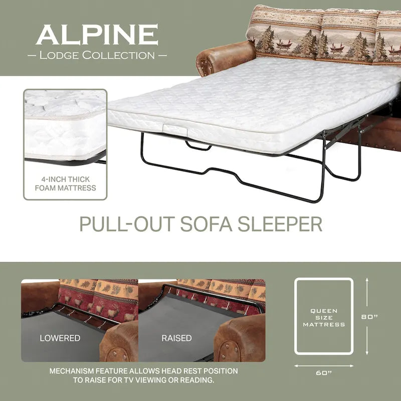 Alpine Cabin Lodge 4 piece Living Room Sleeper Set